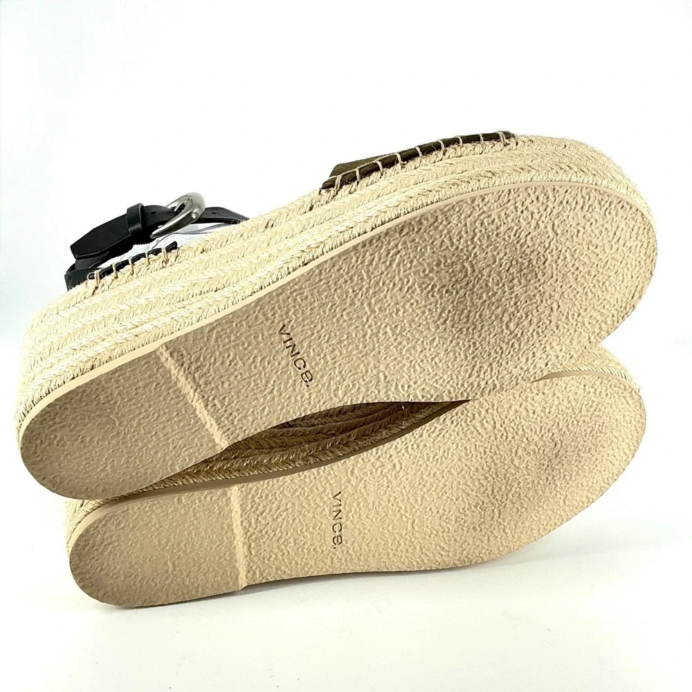 Vince Size 9.5 Olive Suede Black‎ Leather Platform Espadrille NEW Sandals $330